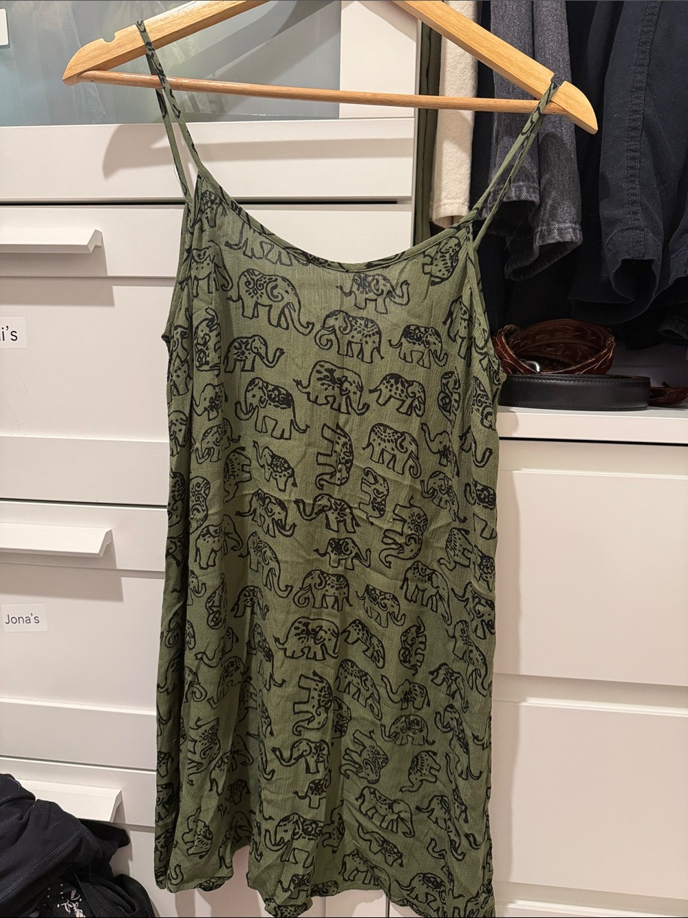 Olive Green Elephant Print Slip Dress